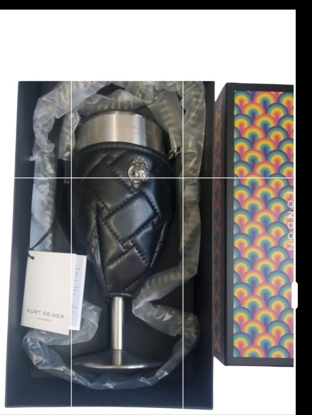 KURT GEIGER BLACK QUILTED WINE GLASS CROSSBODY. HOLDER. PARTY. GIFT. NWT